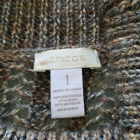 Chico's Wool Blend Cowl Neck Metallic Accent Lightweight Sweater - Picture 8 of 9